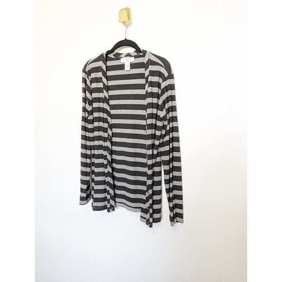MAGASCHONI Cardigan Womens Size L Gray Ribbed Striped Lightweight Casual Sweater - Picture 3 of 11